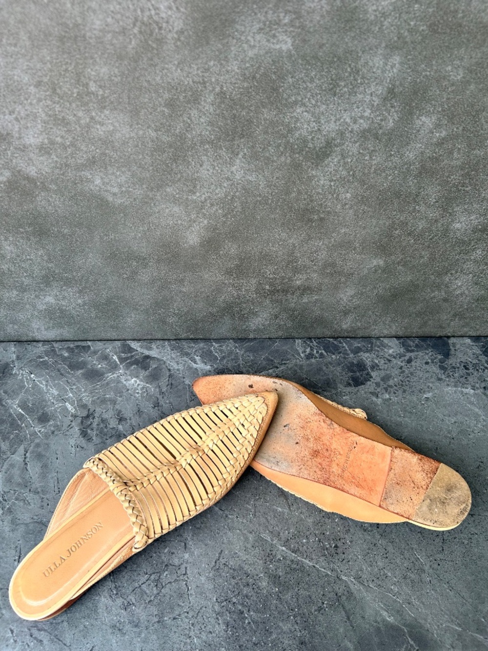 Ulla Johnson Tan Nude Woven Brazilian Leather Pointed Mule Slides Size 8 - Picture 3 of 3